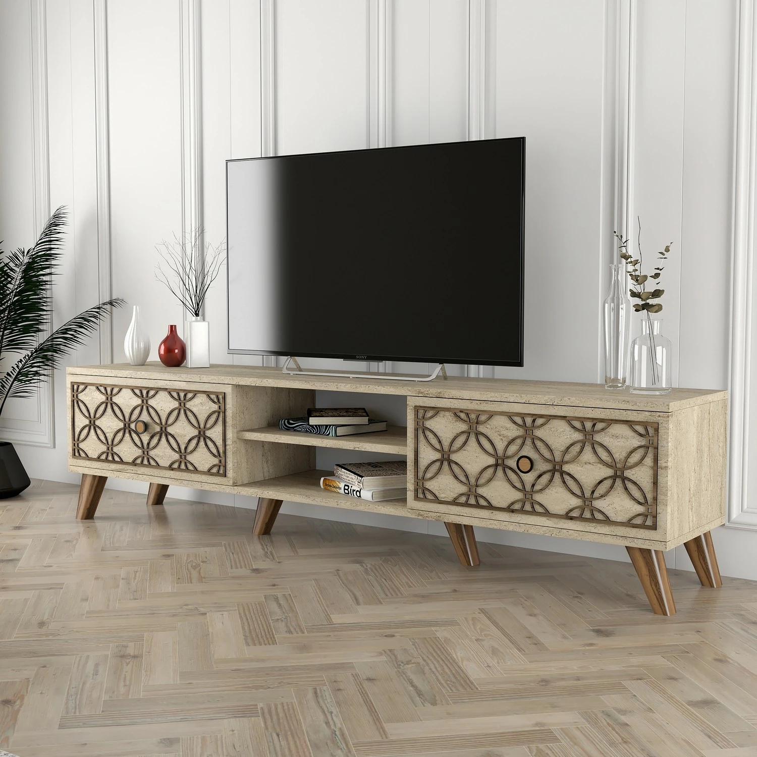 Komodë TV Hanah Home, Class, ngjyrë travertin