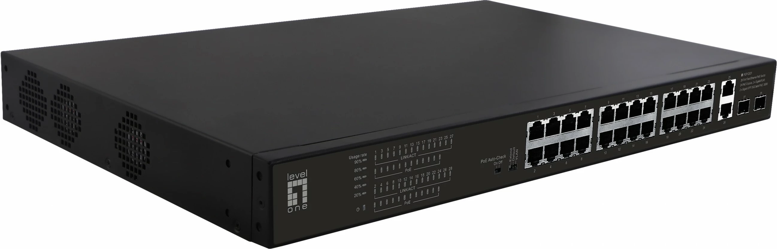 Switch LevelOne FGP-2831, 28 porta, PoE, 2x Gigabit RJ45, 2x SFP, rack 1U, i zi