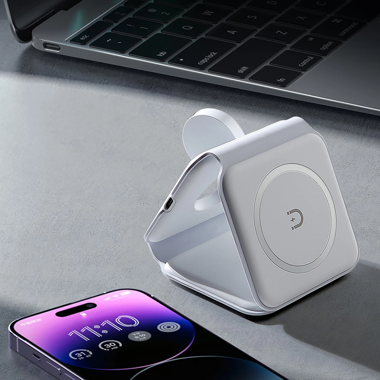 Karikues induktiv 3-në-1 Dudao A11N, 15W, me kabllo USB-C/USB-C, Bardhë