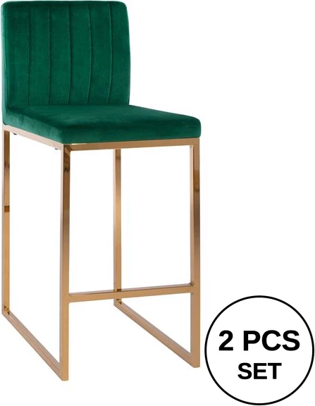 Karrige për bar Piper, kadife, ngjyrë selvi dhe kornizë metalike e artë, FH8525.03, 40x49x96 cm, set prej 2 copë