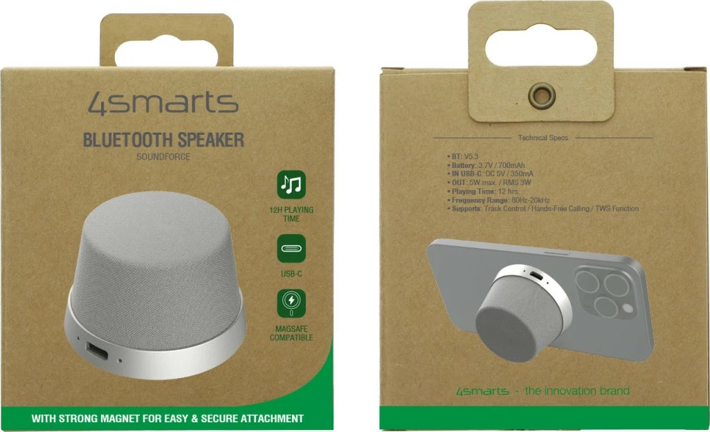Boks portativ stereo 4smarts 540702, 5 W, 80 - 20000 Hz, Wireless, Gri, Argjend