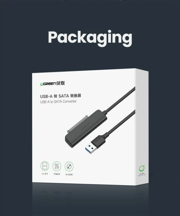 Adapter UGREEN 70609 SATA III në USB 3.2 Gen 1 për HDD/SSD 2.5", 5 Gbps, i zi