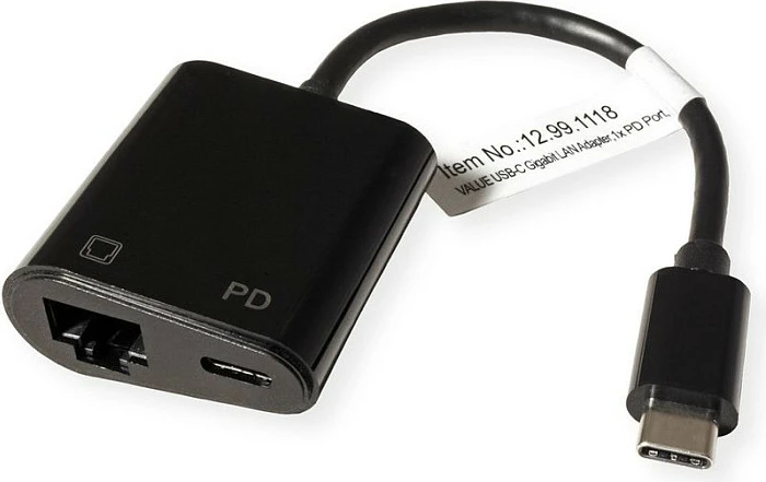 Adapter USB-C në Gigabit Ethernet VALUE, USB 3.2 Gen 2, PD 100W, i zi
