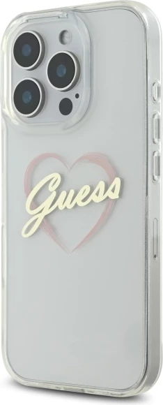 Mbështjellës Guess IML Heart për iPhone 16 Pro Max, Transparent