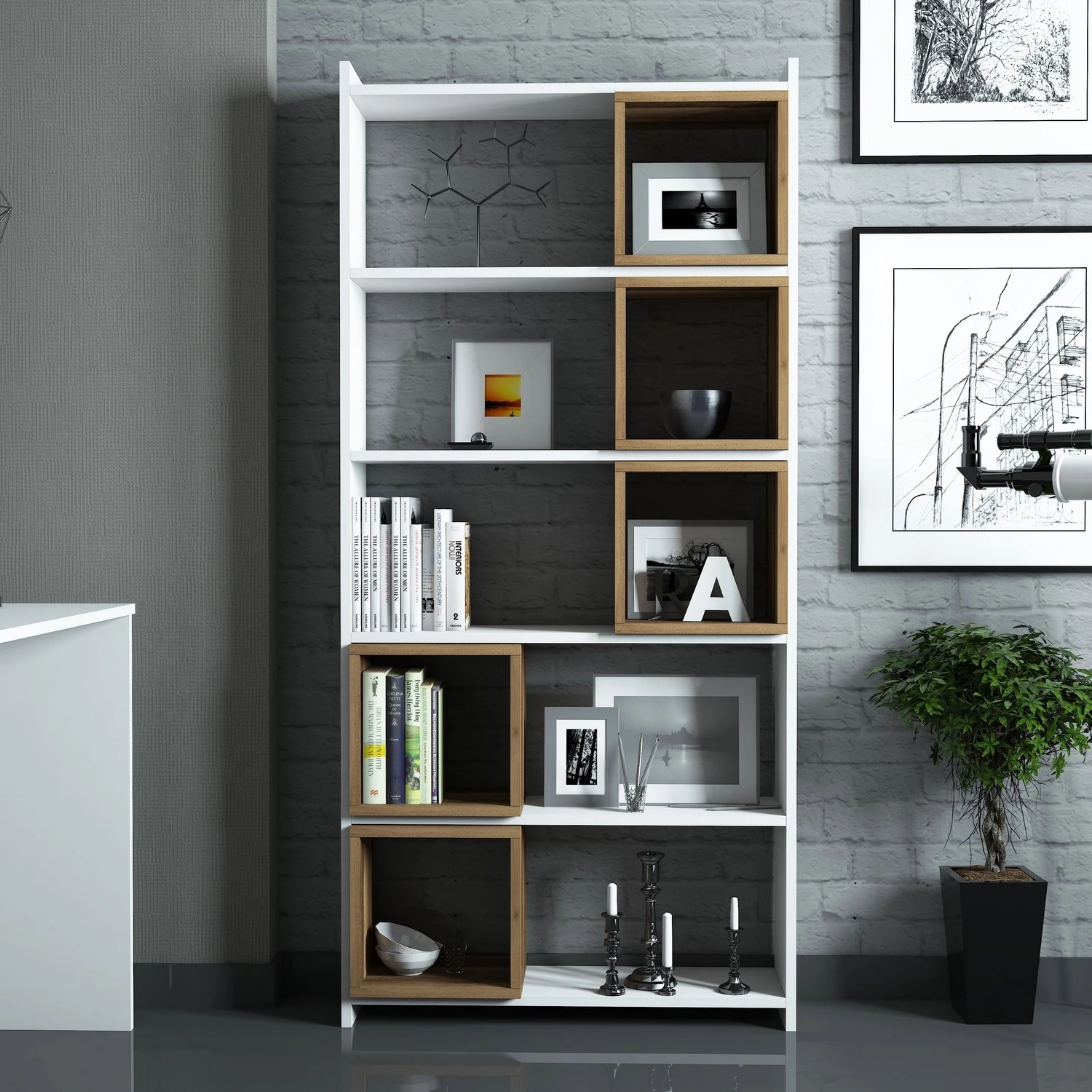Raft librash Hanah Home, Box, bardhë dhe arre