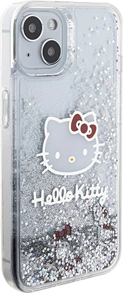 Mbështjellës Hello Kitty Liquid Glitter Charms Kitty Head për iPhone 14, argjend