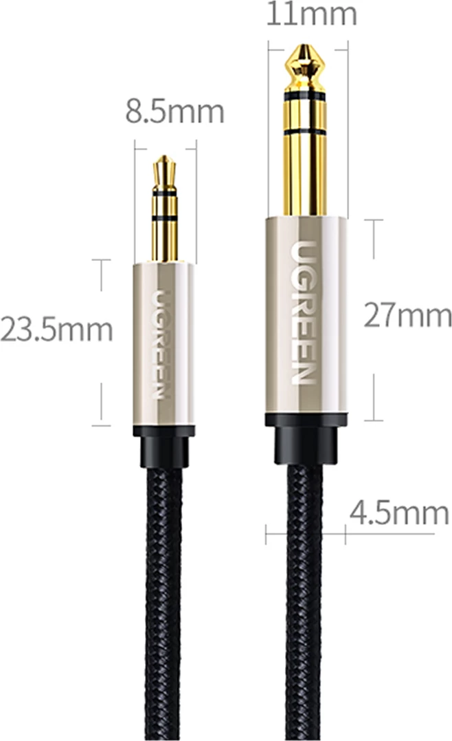 Kabllo audio Ugreen AV127 10625, mini jack 3.5mm në jack 6.35mm, 1m, Gri