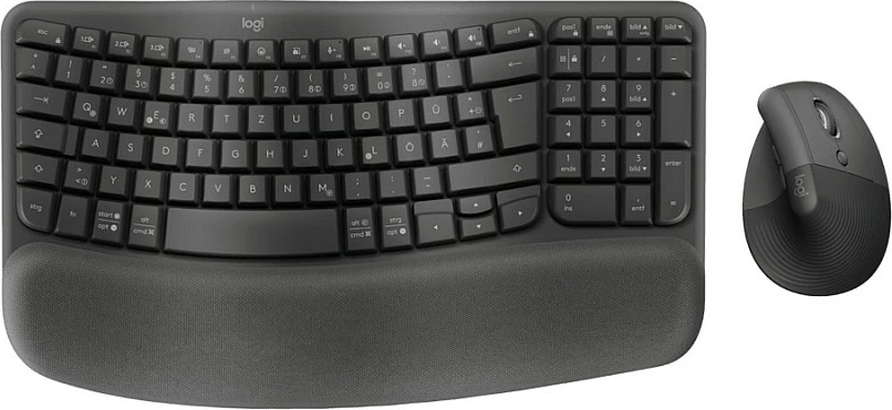 Set tastierë + maus Logitech Wave Keys+Lift Combo, Wireless Bluetooth BLE, QWERTZ gjerman, ergonomik, gri e errët