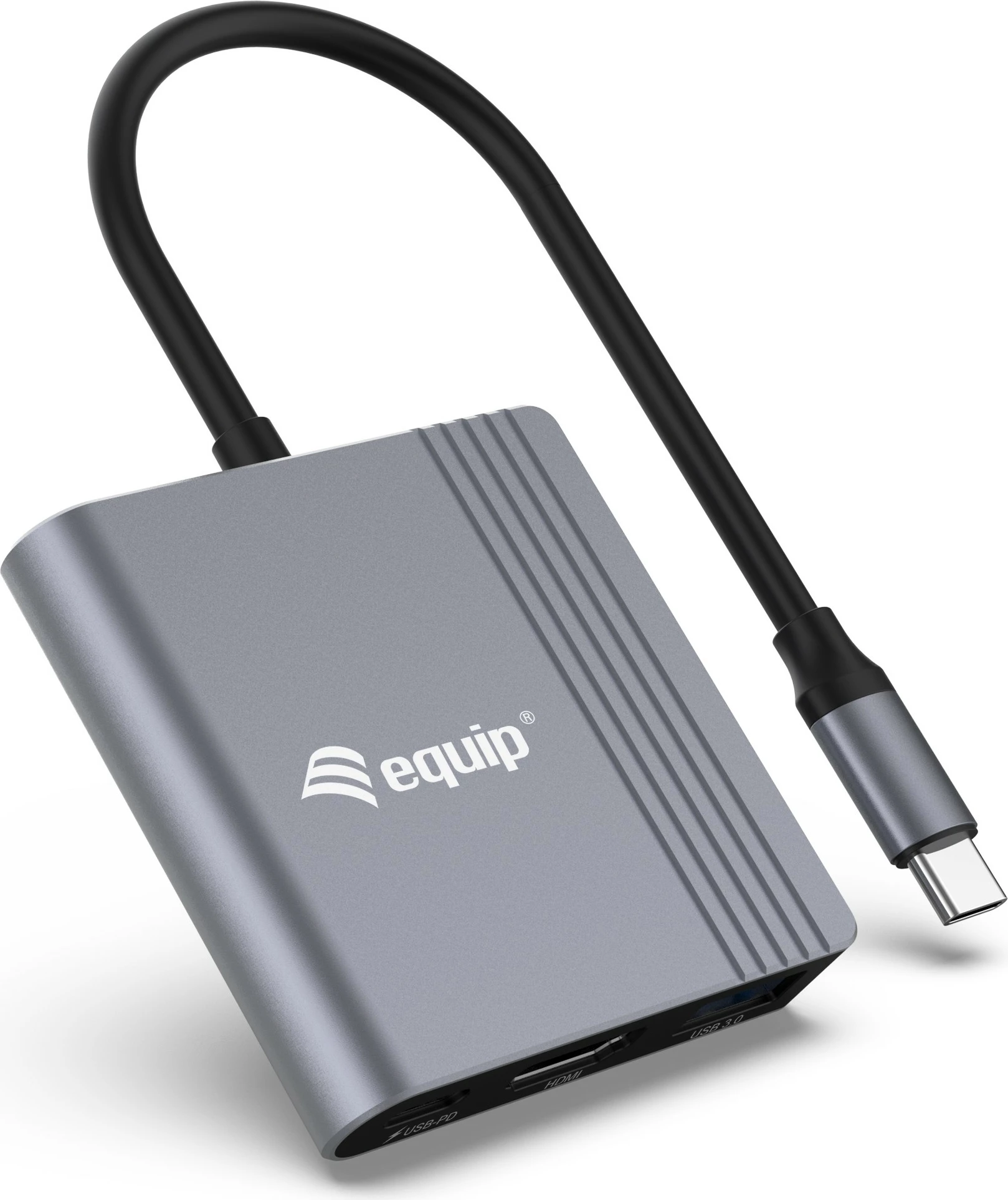 Adapter 3-n-1 USB-C në HDMI/USB-A/USB PD Equip, 3840x2160, i zi/gri