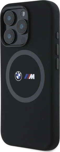 Mbështjellës BMW M për iPhone 16 Pro, silikon, MagSafe, zi