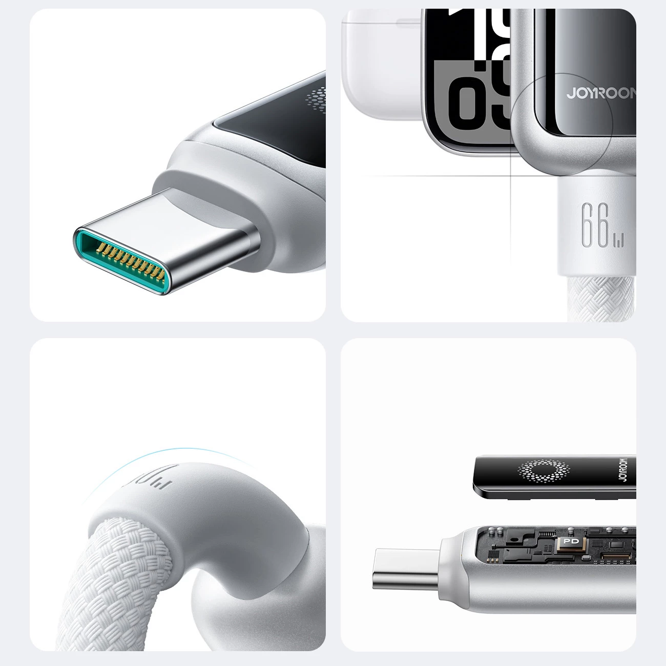 Kabllo USB-A në USB-C Joyroom S-A55 StarFlight 66W 1.2 m me LED, e bardhë