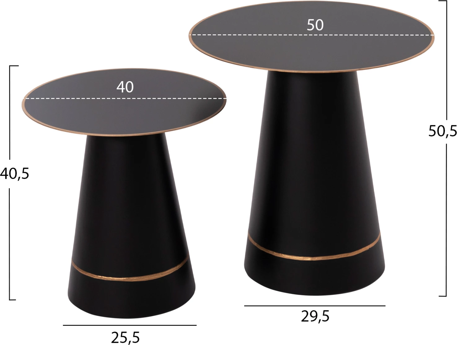 Tavolina kafeje 2 copë BALLI FH9996 rrethore metalike në të zezë Φ50 & Φ40 cm.