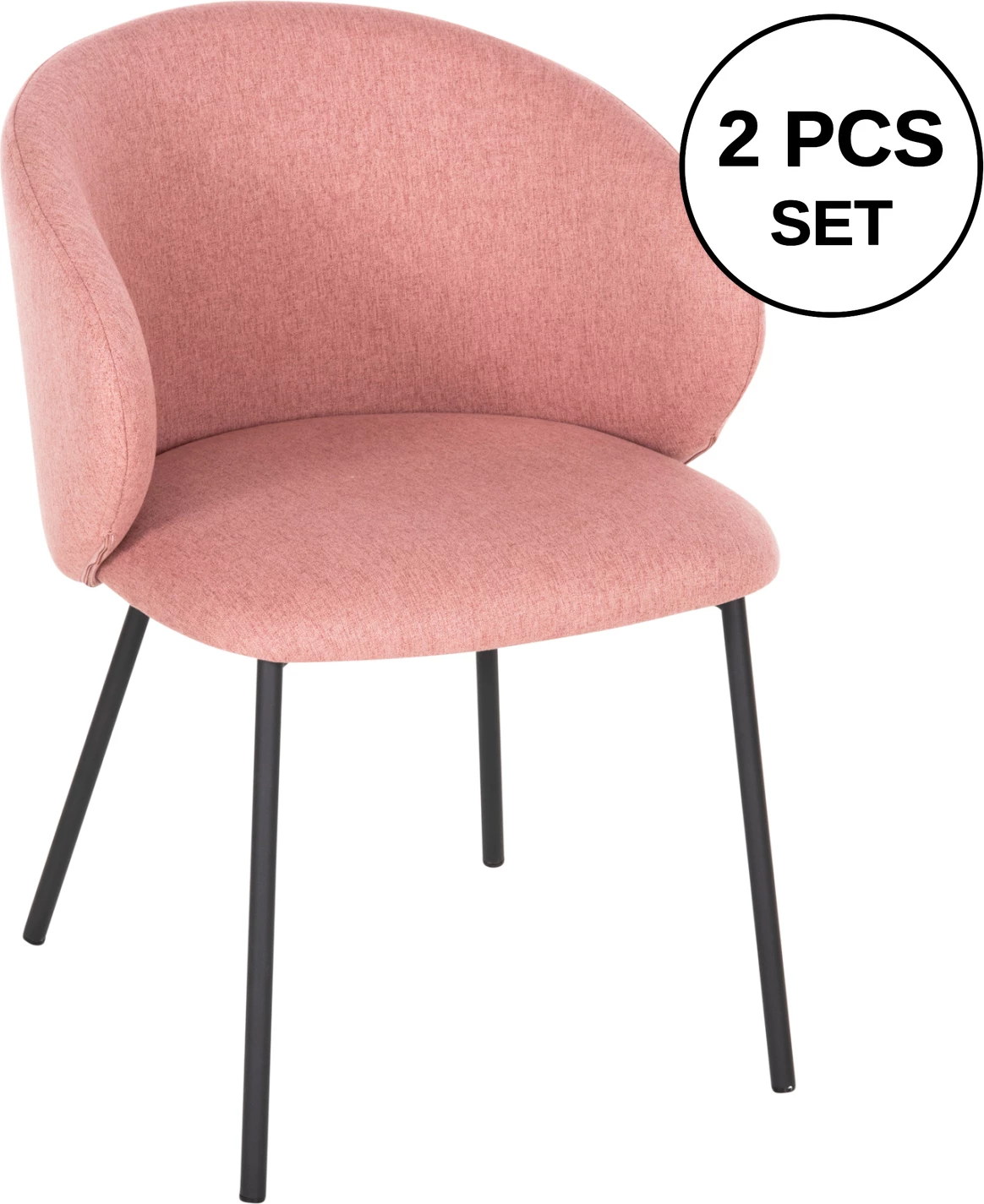 Karrige ngrënieje ISIAH FH9615.02, pëlhurë rozë e zbehtë, këmbë metalike të zeza, 56x56x76H cm., set prej 2 copë