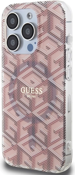 Mbështjellës Guess IML GCube MagSafe për iPhone 15 Pro Max, rozë