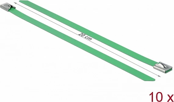Lidhëse kabllosh DeLOCK 18805, inox, 200 mm, 7.9 mm, 10 copë, jeshile