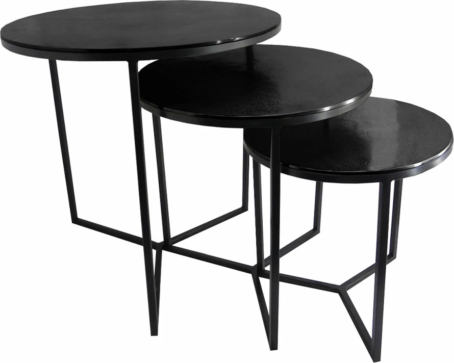 Set tavolinash anësore ALUIN, 3 copë, ngjyrë e zezë, 60x60x60