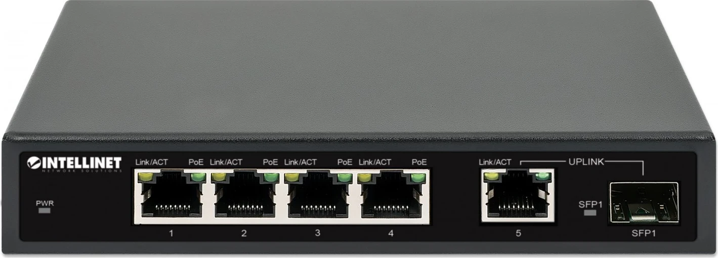 Switch Intellinet 561822 Gigabit 4x RJ45 PoE+, 1x RJ45 Uplink, 1x slot SFP