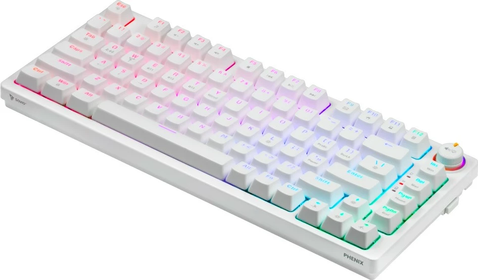 Tastierë mekanike wireless Savio PHENIX WHITE GAT YELLOW, RGB, 82 tasta, e bardhë