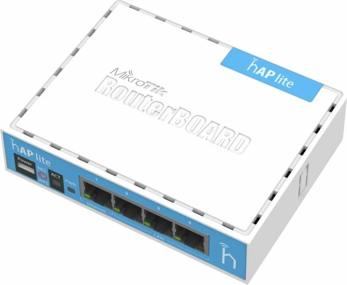 Access Point MIKROTIK hAP lite RB941-2nD, Wi‑Fi 4 2.4GHz 300Mbps, 4x Fast Ethernet, bardhë/blu