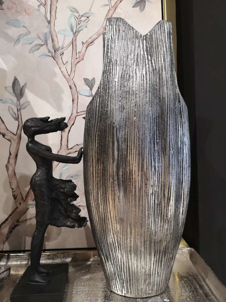 Vazo BAJAN, alumin, ngjyrë argjendi antike, 20x14x46cm