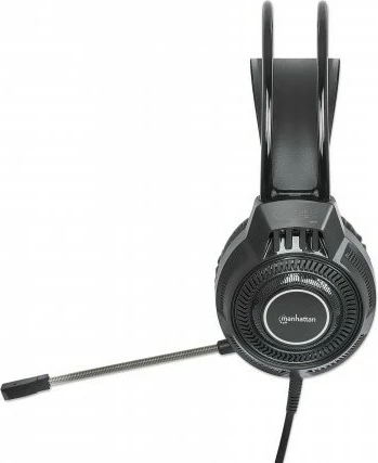 Kufje gaming MANHATTAN RGB LED, USB, over-ear, me mikrofon, e zezë