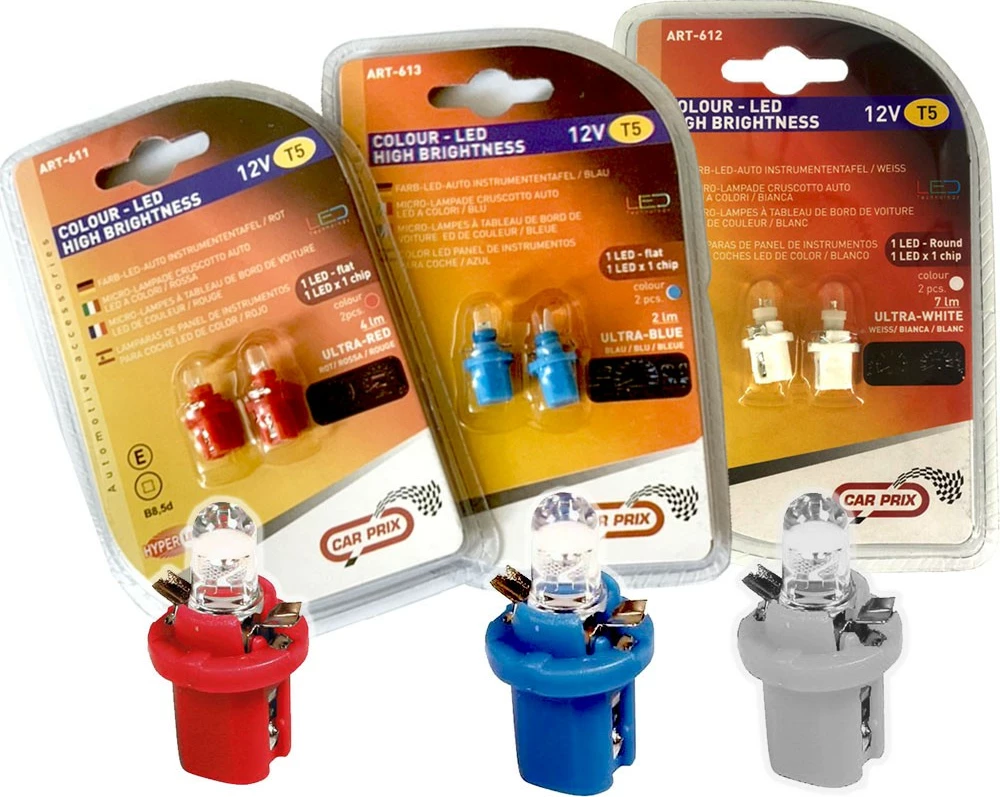 Lampa Led 12V T5 B8,5D Red, White, Blue Blister