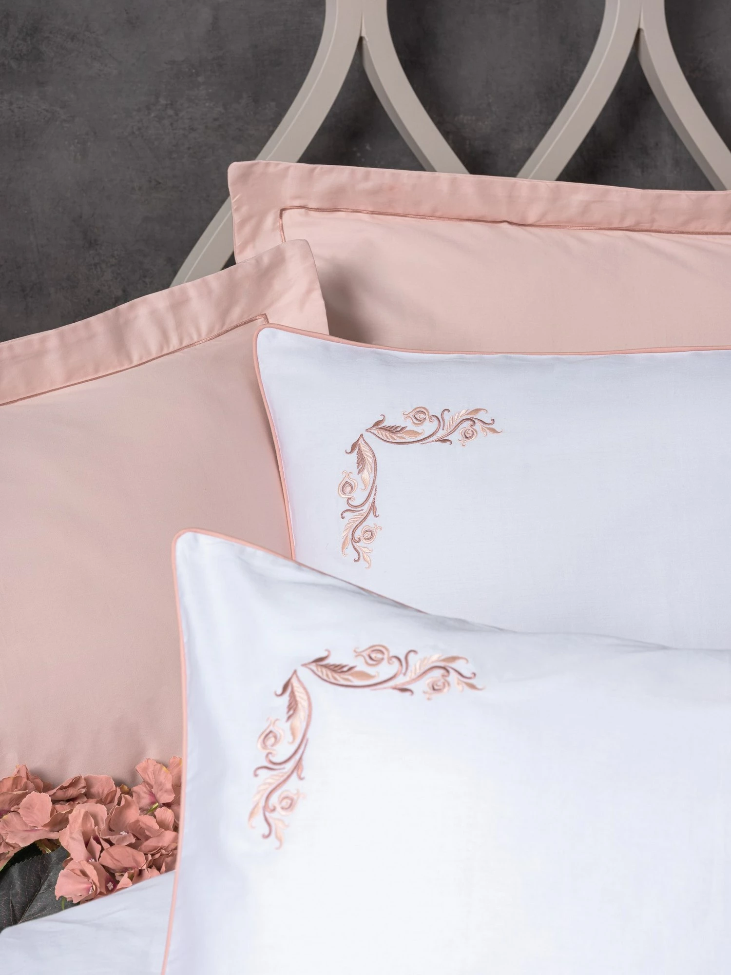 Set mbulesash për jorgan dopio, satin, Melinda, rozë-bardhë
