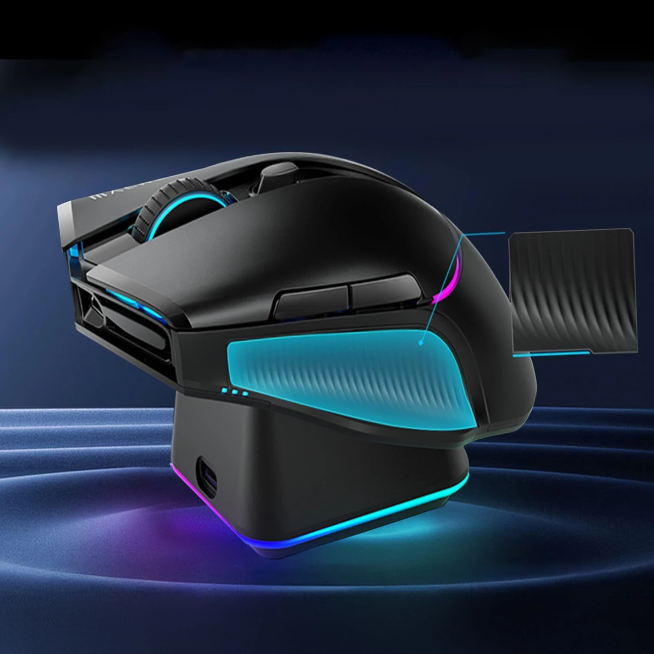 Maus gaming wireless Machenike L8 Pro 26000 DPI tri-mode (USB/2.4GHz/Bluetooth), me dock magnetik RGB, i zi