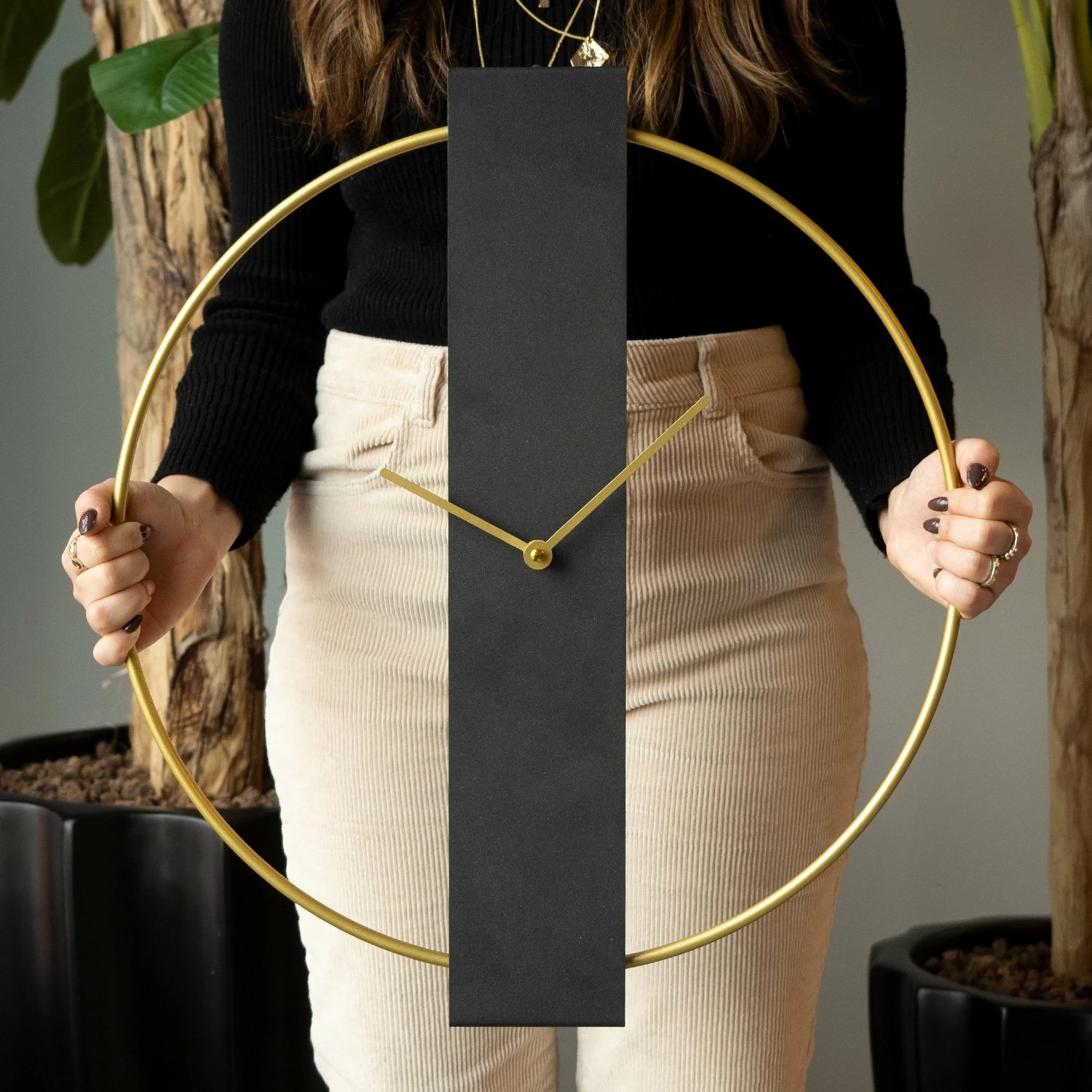 Orë muri dekorative prej metali, e zezë dhe ari, Wallity Future, APS119, 49x54cm