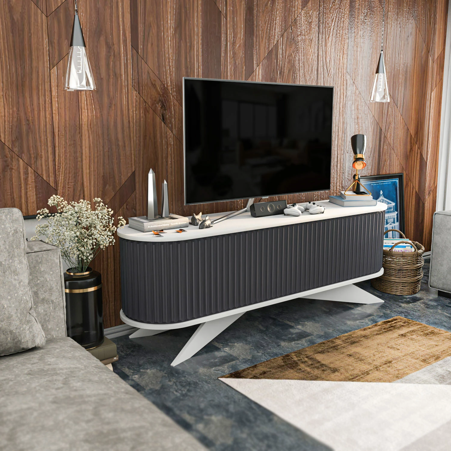 Komodë TV Hanah Home, anthracite dhe e bardhë, Stor