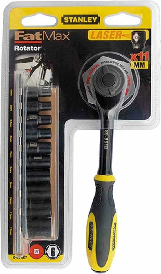 Set çelës me krikë rotator 3/8\" Stanley FatMax 0-94-606, 9 copë (10-19mm), zi/verdhe