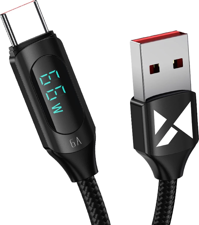 Kabllo USB-A në USB-C Wozinsky WUACC1, 1m, 66W, 6A, Ekran, e zezë