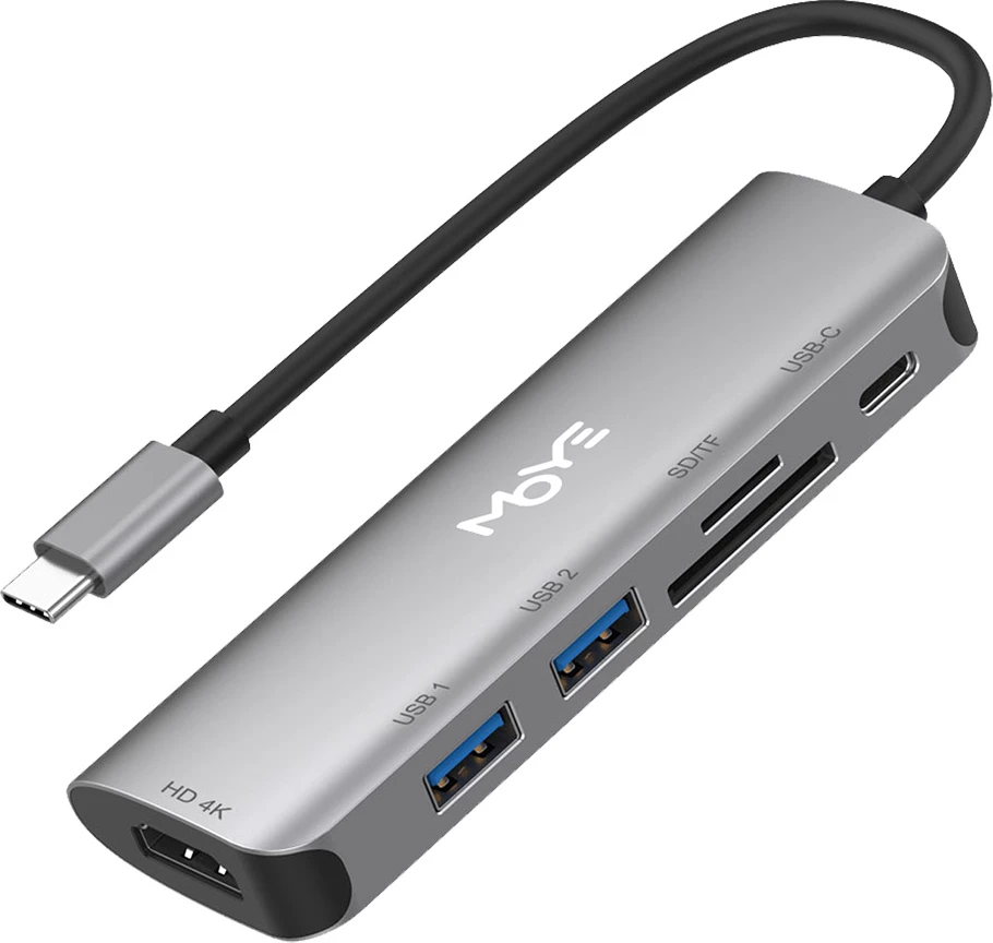 Hub USB-C Moye Core Multiport X6 6-në-1, gri