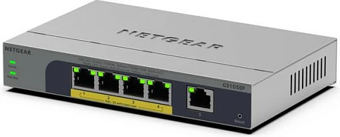 Switch NETGEAR GS105EP, 5x Gigabit, 4x PoE+ 63W, Easy Smart, metal, gri