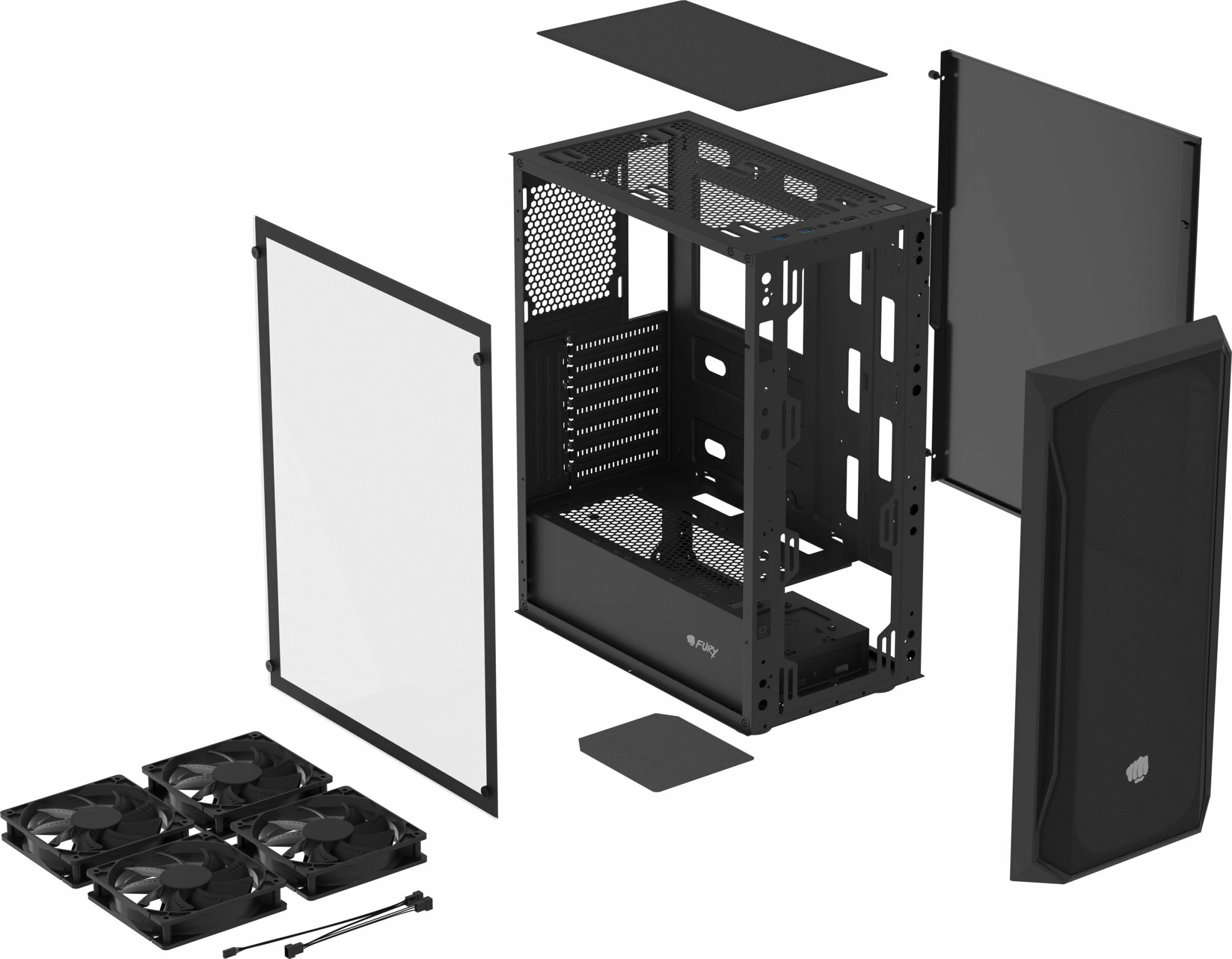 Kasë Fury Shobo SH4F (NFO-2152) Midi Tower ATX/mATX/Mini-ITX, 4x120mm PWM, tempered glass, pa PSU, e zezë