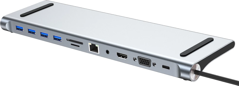 Hub USB-C Moye Core Multiport X11, 4x USB-A, HDMI 4K, RJ45, SD/TF, PD 87W, Argjend