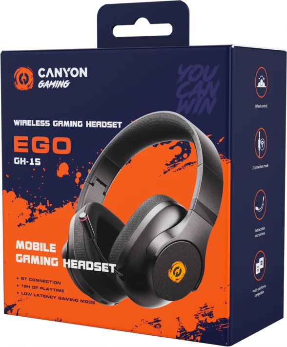 Kufje gaming CANYON EGO GH-15 2in1 Bluetooth + 3.5mm, black