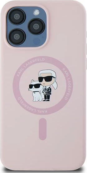 Mbështjellës Karl Lagerfeld Silicone Karl & Choupette MagSafe për iPhone 15 Pro, Rozë