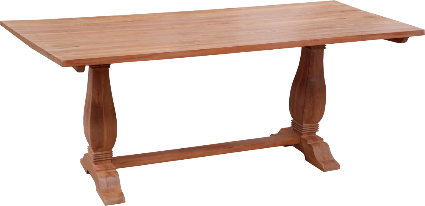 Tavolinë ngrënieje, këmbë të gdhendura, dru tik, 200x100x78 cm