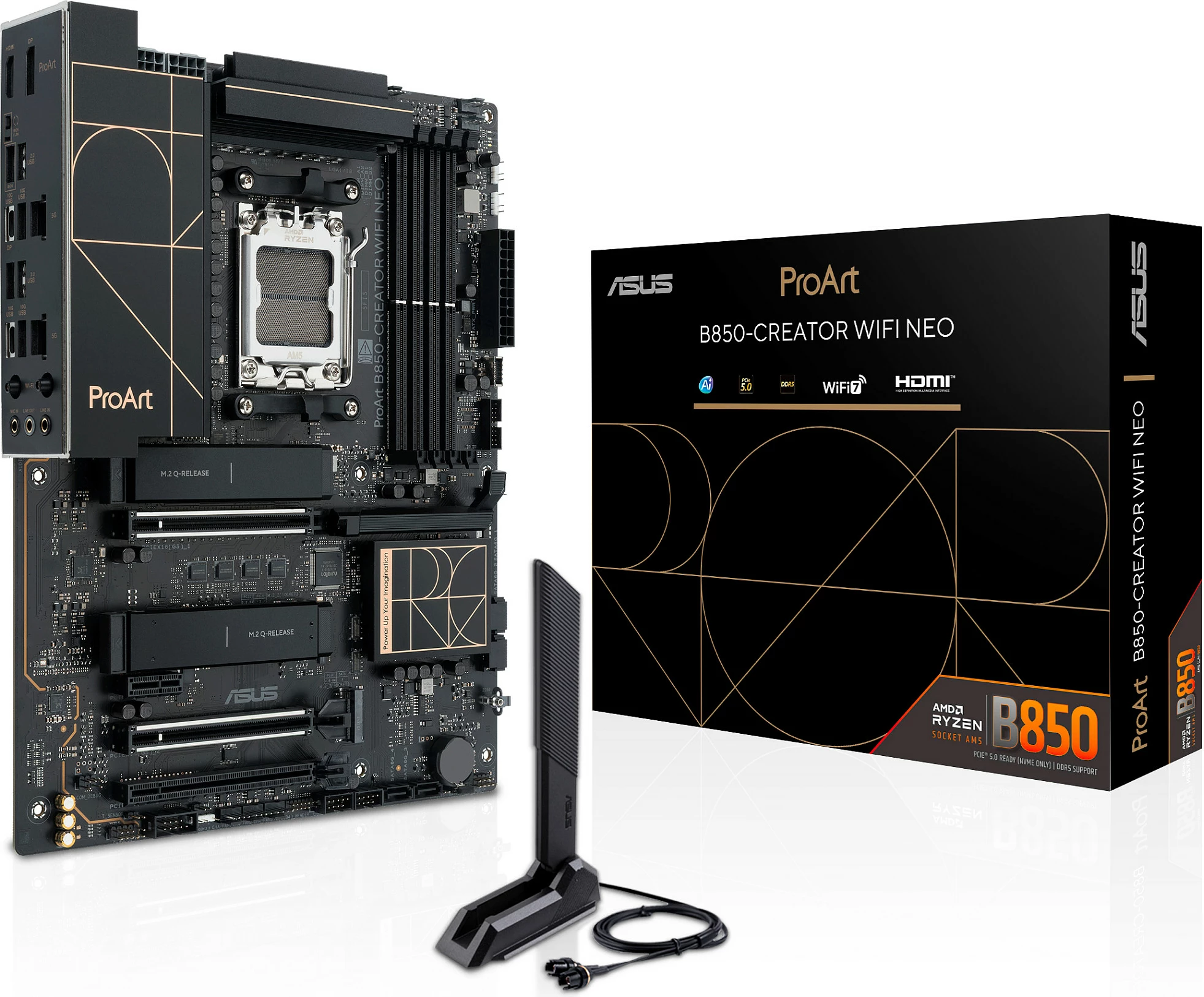 Pllakë amë ASUS ProArt B850-Creator WiFi Neo, Socket AM5, DDR5 256GB, PCIe 5.0, WiFi 7, e zezë me detaje ari
