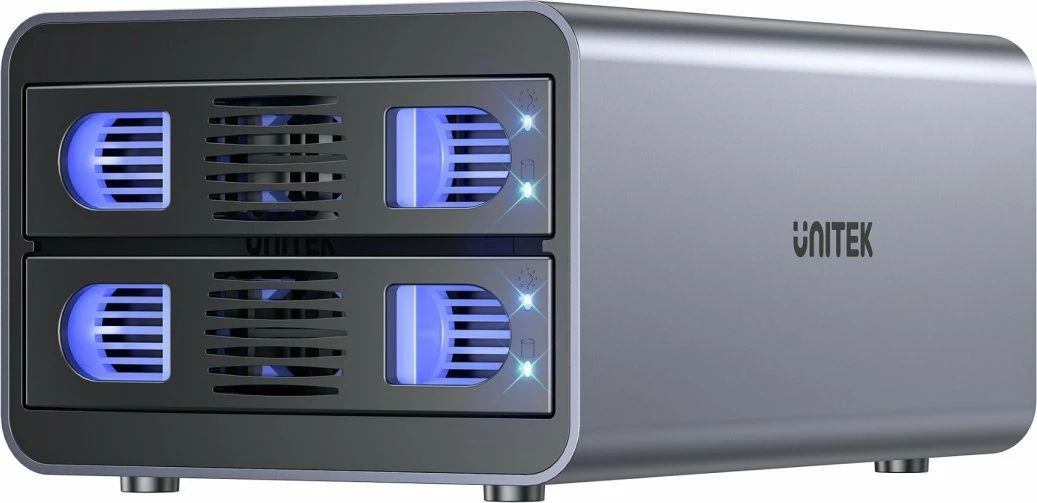 Kasë eksternale për HDD/SSD SATA Unitek S1308A01-EU 2-bay 2.5\"/3.5\" USB 3.2 Gen 1 40TB, gri, set me kabllo USB-A në USB-B dhe adaptor rryme