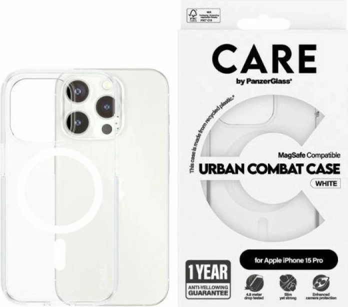 Kllapë telefoni PanzerGlass Urban Combat Case MagSafe për iPhone 15 Pro, e bardhë