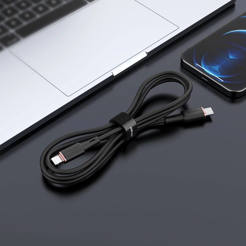 Kabllo Acefast C2-01, USB Type-C në Lightning, 1.2m, 30W, e zezë