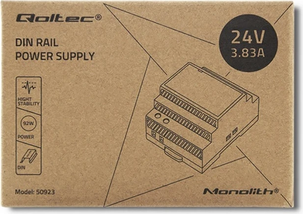 Zasilacz DIN Qoltec 92W 24V 3.83A, Gri