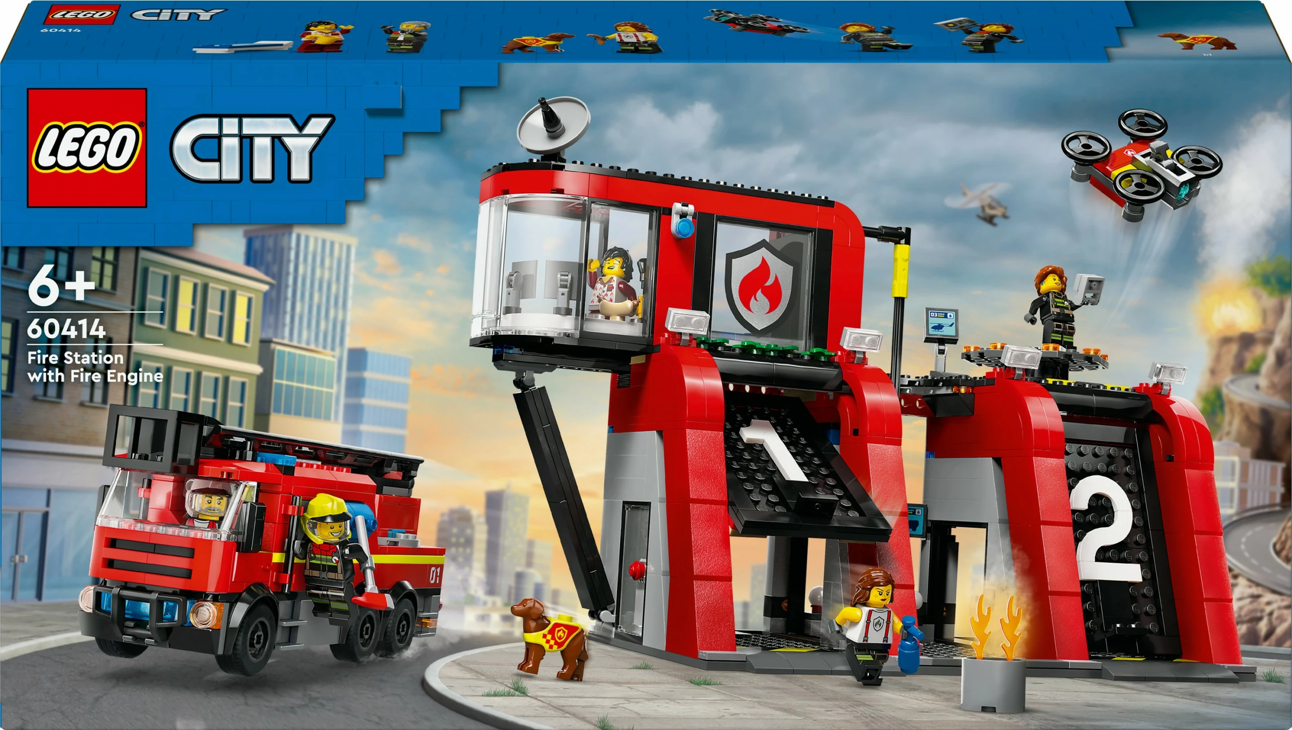 Set ndërtimi LEGO City 60414, stacion zjarri me kamion, 843 pjesë, shumëngjyrësh