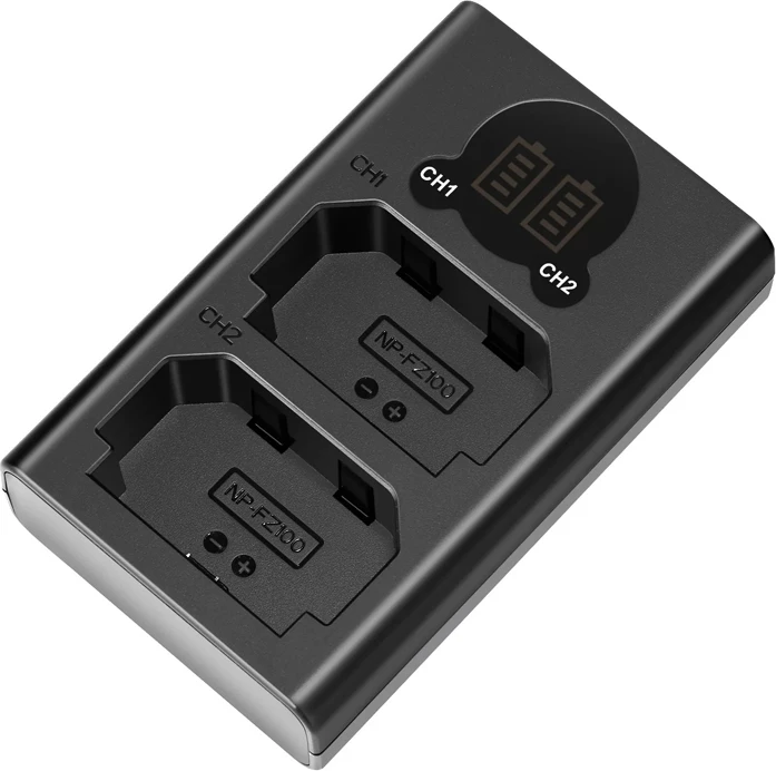 Karikues dual baterie Neewer DL-FZ100 për Sony NP-FZ100, Micro-USB/USB-C, me ekran LCD, set me kabllo Micro-USB