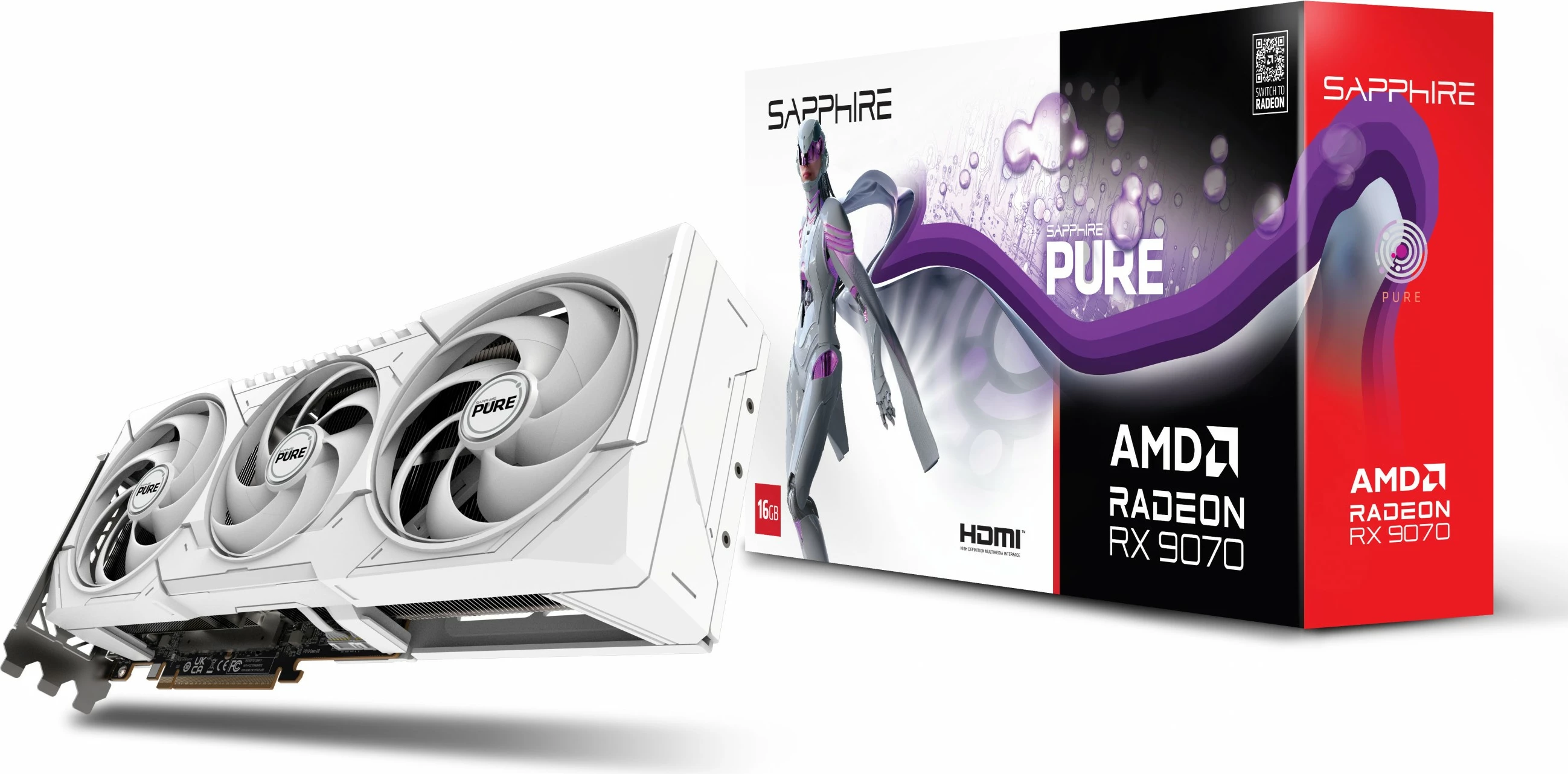 Kartelë grafike Sapphire PURE Radeon RX 9070, 16 GB, GDDR6, e bardhë
