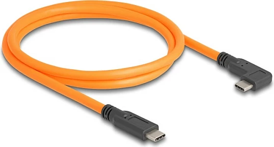 Kabllo USB-C DeLOCK, USB-C në USB-C, 5 Gbps, 1 m, kënd 90°, USB PD 100 W, portokalli