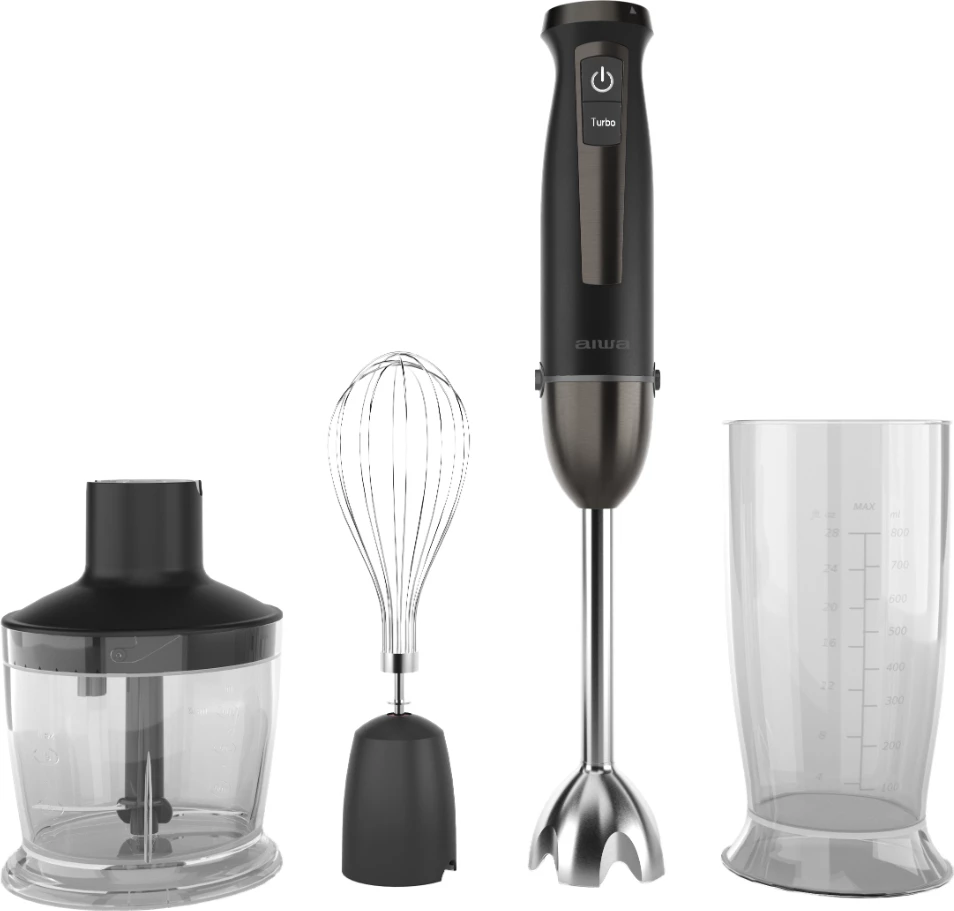 blender shkop AIWA KENKIRI 1500 Plus ABL-1500P, 1500 W, 40 shpejtësi + Turbo, 6 thika Titanium, me grirës 500 ml + rrahëse inox + gotë matëse 800 ml, zi/inoks