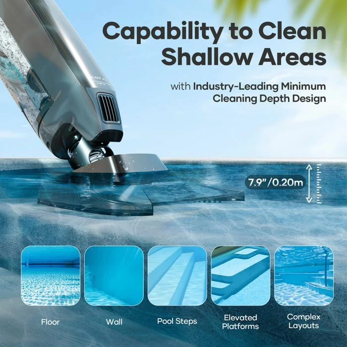 Pastrues pishine me bateri AIPER Pilot X1, 80 L/min, 45 min punë, filtër 100/360 mikron, shufër teleskopike 1.8 m, set 5 pjesë, gri